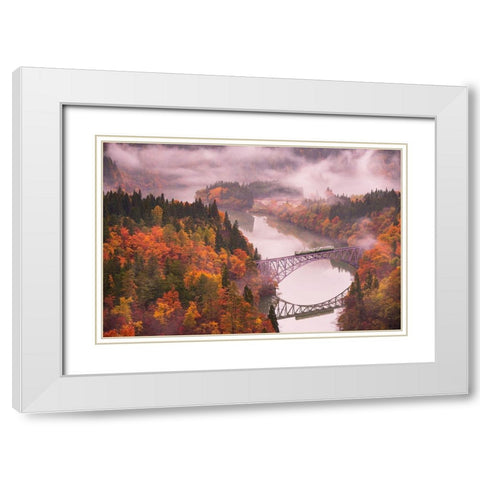 Autumn Tadami Line White Modern Wood Framed Art Print with Double Matting by Sasaki, Kei