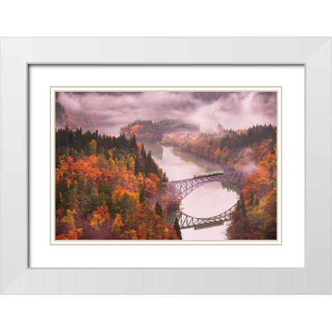 Autumn Tadami Line White Modern Wood Framed Art Print with Double Matting by Sasaki, Kei