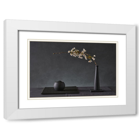Prunus Avium White Modern Wood Framed Art Print with Double Matting by Verot, Christophe