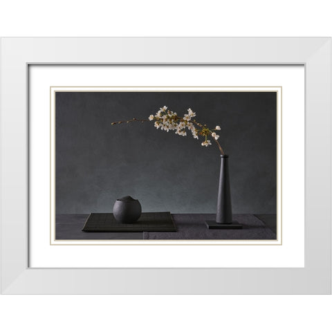 Prunus Avium White Modern Wood Framed Art Print with Double Matting by Verot, Christophe
