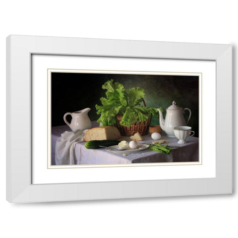Still Life With Lettuce White Modern Wood Framed Art Print with Double Matting by Skorokhod, Tatyana