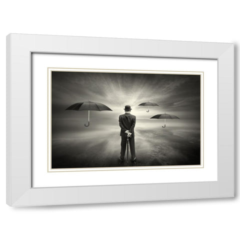 El Seapor De Los Paraguas White Modern Wood Framed Art Print with Double Matting by Antonio Trivino, Jose