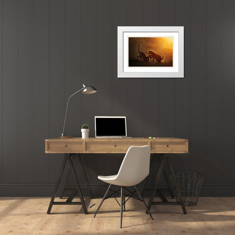 Playing At Sunrise White Modern Wood Framed Art Print with Double Matting by Vigo, Mario