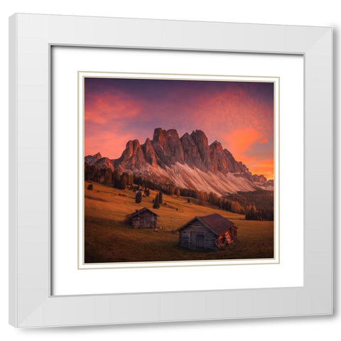 Cabins In The Dolomites White Modern Wood Framed Art Print with Double Matting by Penta, Federico
