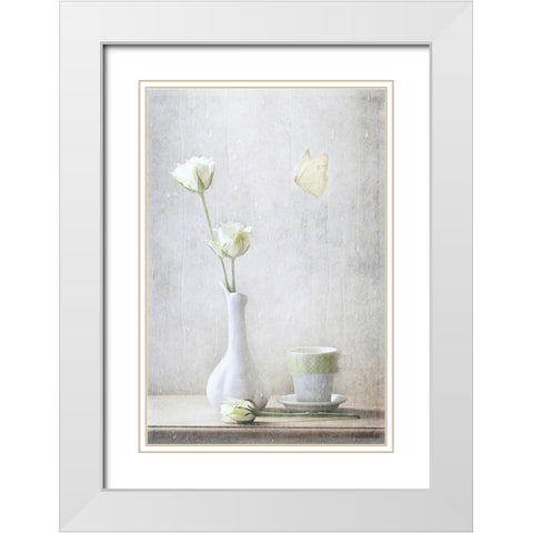 Soft White Petals White Modern Wood Framed Art Print with Double Matting by Devos, Delphine