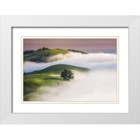 Green Hills White Modern Wood Framed Art Print with Double Matting by Jochen, Burger