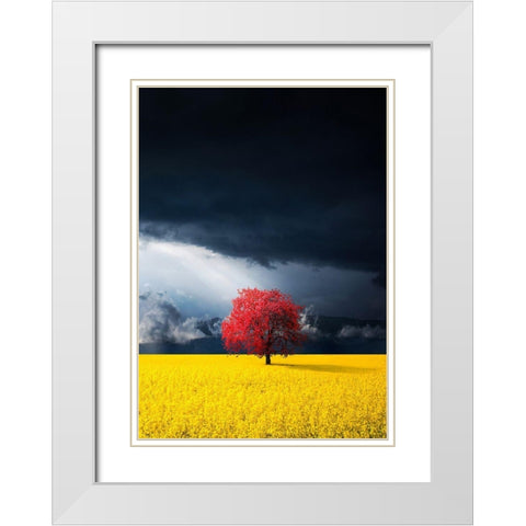 Red Tree White Modern Wood Framed Art Print with Double Matting by Hamiti, Bess