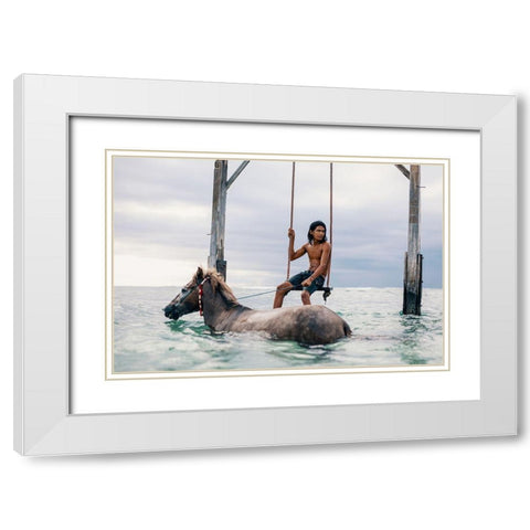 Sea Horses White Modern Wood Framed Art Print with Double Matting by Ashley, Ben