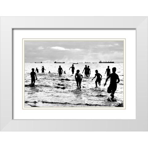 Happiness White Modern Wood Framed Art Print with Double Matting by Sirajakramkayes