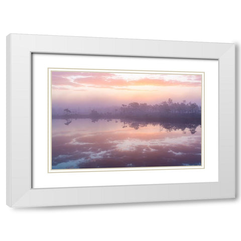 Pink Morning White Modern Wood Framed Art Print with Double Matting by Zilbalodis, Eriks