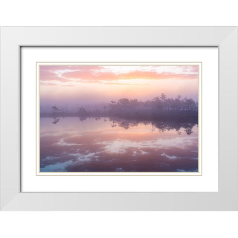 Pink Morning White Modern Wood Framed Art Print with Double Matting by Zilbalodis, Eriks