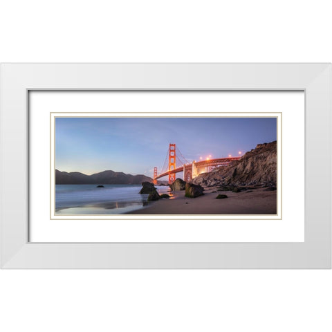 Sunset Bay White Modern Wood Framed Art Print with Double Matting by Fegari