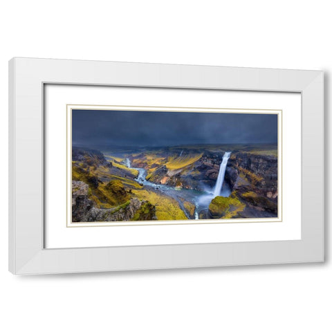 Iceland Waterfall White Modern Wood Framed Art Print with Double Matting by Bian, James