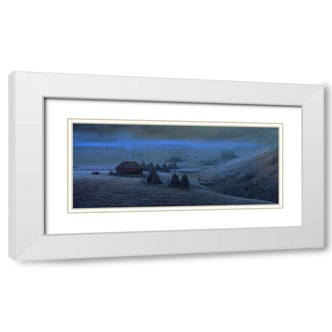 Early Morning Village White Modern Wood Framed Art Print with Double Matting by Oncete, Julien