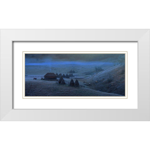 Early Morning Village White Modern Wood Framed Art Print with Double Matting by Oncete, Julien