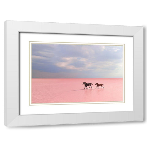 Pink Salt Lake White Modern Wood Framed Art Print with Double Matting by Uzumcu, Suleyman