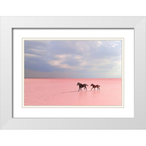 Pink Salt Lake White Modern Wood Framed Art Print with Double Matting by Uzumcu, Suleyman