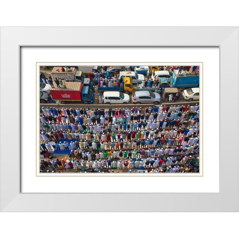 Traffic Standstill For Prayers White Modern Wood Framed Art Print with Double Matting by Khan Ronnie, Azim