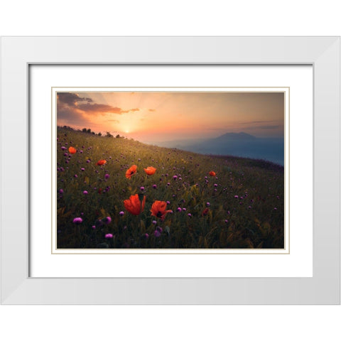 Rudbar Heights In Spring White Modern Wood Framed Art Print with Double Matting by Behzad, Majid