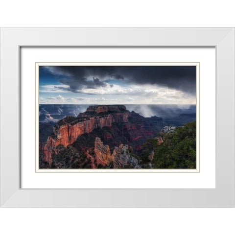 Scattered Showers At Grand Canyon White Modern Wood Framed Art Print with Double Matting by Ning, Aidong