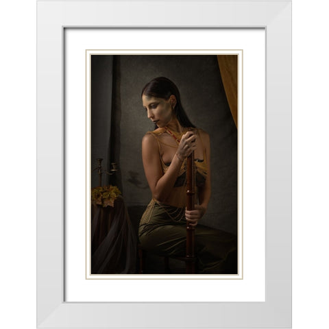 Sirena White Modern Wood Framed Art Print with Double Matting by Carraro, Renzo