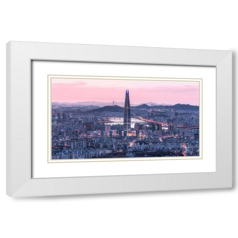 Seoul City White Modern Wood Framed Art Print with Double Matting by Eom, Gwangseop