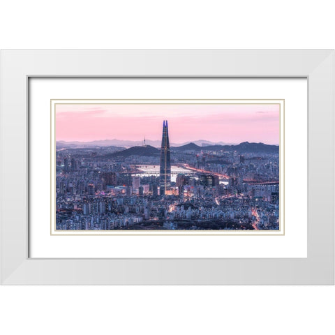 Seoul City White Modern Wood Framed Art Print with Double Matting by Eom, Gwangseop