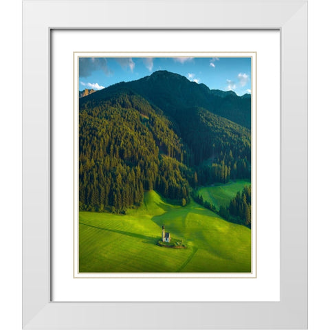 Green Mountain White Modern Wood Framed Art Print with Double Matting by Cevik, Cuma