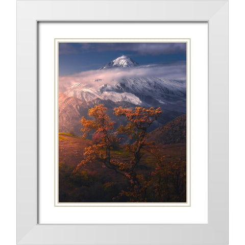 Autumnal Theme In Alborz Mountains White Modern Wood Framed Art Print with Double Matting by Behzad, Majid