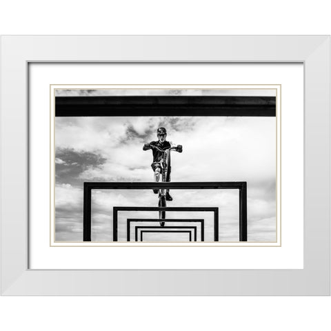 Trial Biker White Modern Wood Framed Art Print with Double Matting by SZABO, ATTILA
