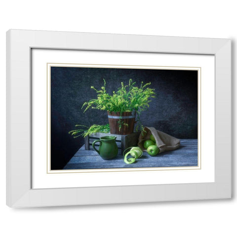 Green Apples White Modern Wood Framed Art Print with Double Matting by L., Binbin