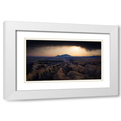 Dusk Of Badland White Modern Wood Framed Art Print with Double Matting by Zheng, Michael