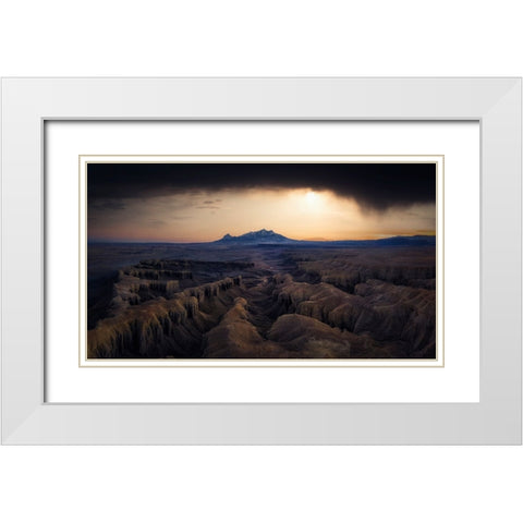 Dusk Of Badland White Modern Wood Framed Art Print with Double Matting by Zheng, Michael