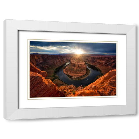 Sunset At Horseshoe Bend White Modern Wood Framed Art Print with Double Matting by Zheng, Michael