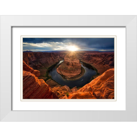 Sunset At Horseshoe Bend White Modern Wood Framed Art Print with Double Matting by Zheng, Michael