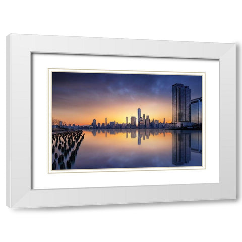 Sunset From Jersey White Modern Wood Framed Art Print with Double Matting by Ruiz Dueso, Jorge