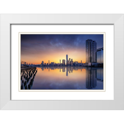Sunset From Jersey White Modern Wood Framed Art Print with Double Matting by Ruiz Dueso, Jorge
