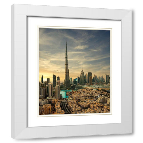 Downtown Sunset View White Modern Wood Framed Art Print with Double Matting by Sulaiman, Mohammad