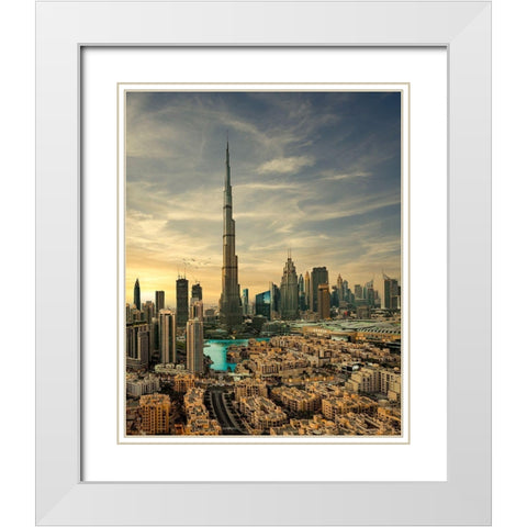 Downtown Sunset View White Modern Wood Framed Art Print with Double Matting by Sulaiman, Mohammad
