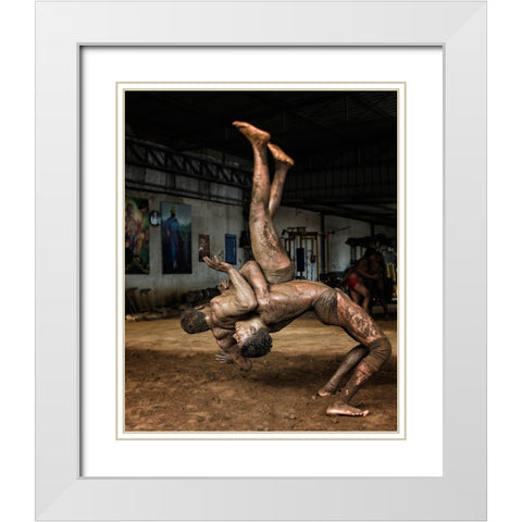 Indian Wrestling White Modern Wood Framed Art Print with Double Matting by Grover, Manik