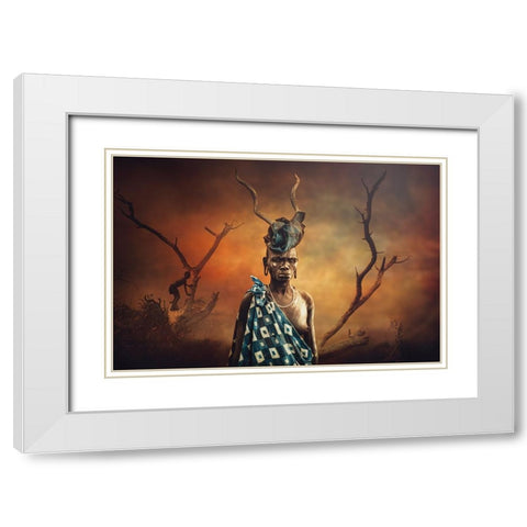 Woman Mursi Coloring White Modern Wood Framed Art Print with Double Matting by Yosifov, Svetlin
