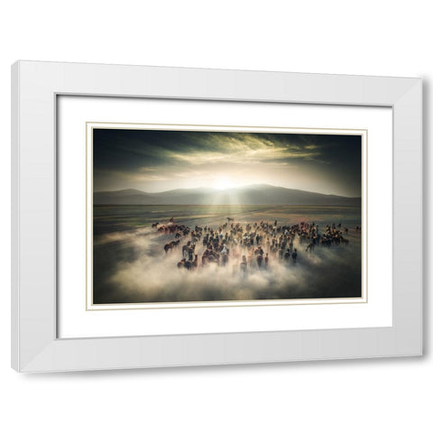 Wild Horses White Modern Wood Framed Art Print with Double Matting by Cevik, Cuma
