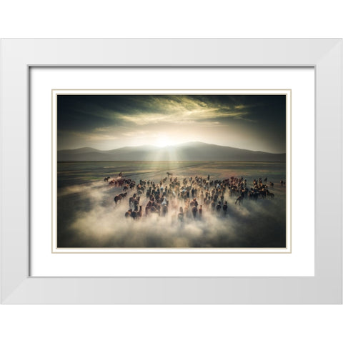Wild Horses White Modern Wood Framed Art Print with Double Matting by Cevik, Cuma