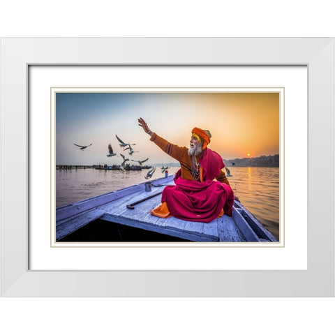 Spiritual Sadhu White Modern Wood Framed Art Print with Double Matting by Sirohiya, Saurabh