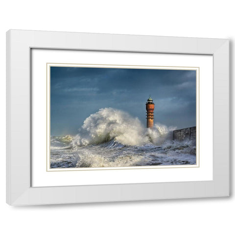 La Puissance Des Vagues White Modern Wood Framed Art Print with Double Matting by Pecqueux, Stephane
