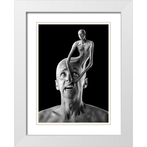 Conscience White Modern Wood Framed Art Print with Double Matting by Kiciak, Christophe