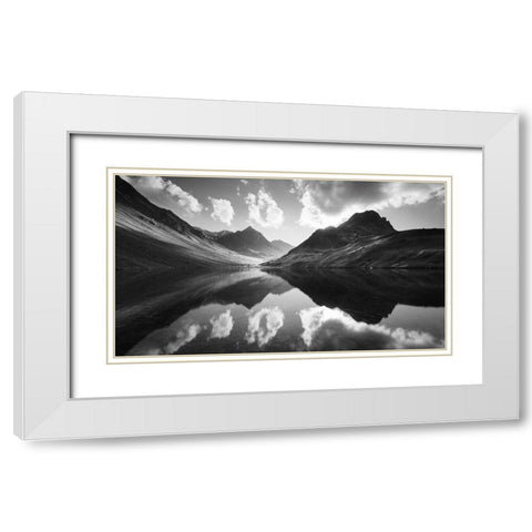 Mountain Reflection White Modern Wood Framed Art Print with Double Matting by Muqa, Burim