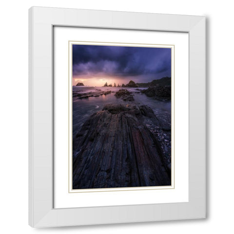 Sunset In Gueirua White Modern Wood Framed Art Print with Double Matting by Ruiz Dueso, Jorge