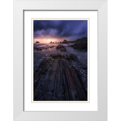 Sunset In Gueirua White Modern Wood Framed Art Print with Double Matting by Ruiz Dueso, Jorge