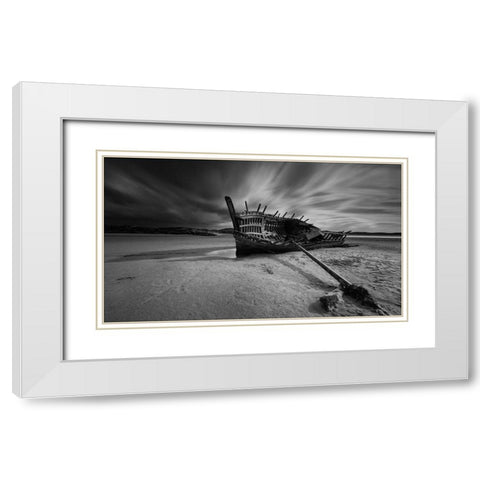 Bunbeg Shipwreck White Modern Wood Framed Art Print with Double Matting by Krocka, Peter